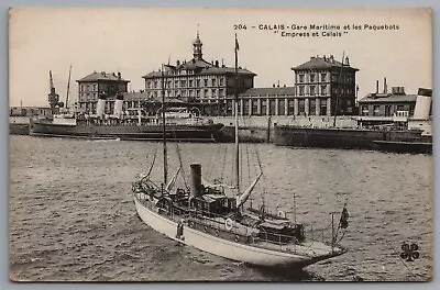 Calais Ferry Terminal Steam Ships In Harbor At Docks France Rppc • $12.99