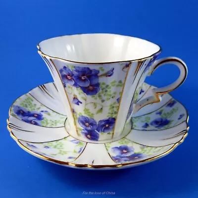 Royal Albert Art Deco Blue Pansy Panels Tea Cup And Saucer Set • $27.96