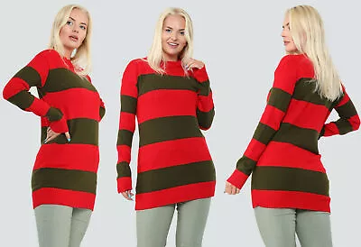 £12.29 • Buy Womens Halloween Red And Green Freddy Krueger Fancy Dress Strippe Knitted Jumper