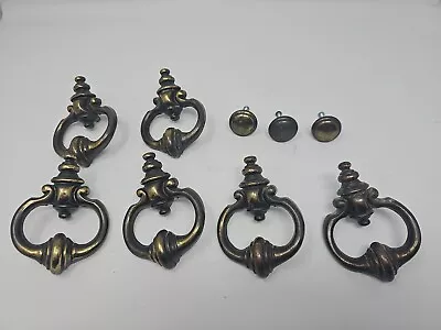 Vintage Antique Brass Hardware Cabinet Ring Pulls Handles Knobs Lot Of 9 • $22.99