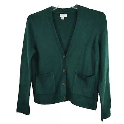 J Crew Extra Soft Green Button Up Cardigan Sweater Women Size M Long Slv BB081 • $19