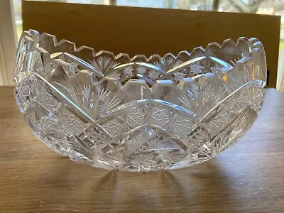 Vintage Antique American Brilliant Cut Glass  Crystal Hobstar Oval Bowl Dish • $59.99