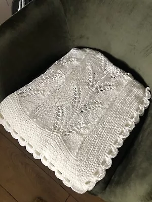 £38 • Buy Hand Knitted Baby Shawl Blanket Baby Shower White 36in X 34in New In Gift Box