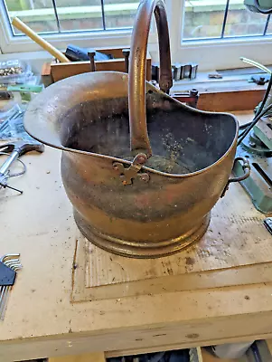 Vintage Copper & Brass Coal Bucket SCUTTLE Planter Riveted Swing Handle • £30