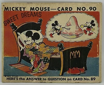Vintage Rare 1935 Mickey Mouse R89 Gum Card #90 Pre Owned/ Used • $100