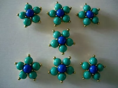 2 Hole Slider Beads Pointed Daisy Turquoise Blue 7 Pieces • $6.95