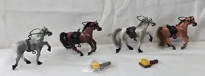 4 Vintage Unmarked Plastic Horse Figurines With Saddles Bridles Etc. 4  X 3  NC • $14