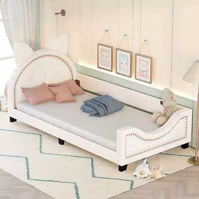 Twin Size Upholstered DaybedWooden Daybed Frame W/Cartoon Ears Shaped Headboard • $235