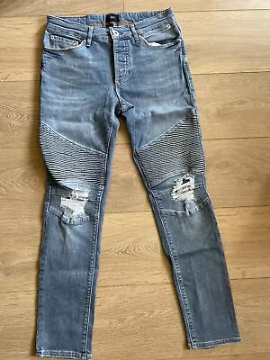 £20 • Buy Men's Blue River Island Biker Ripped Skinny Jeans W30in L30in RRP £40