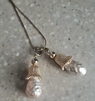 VTG Sarah Coventry Acorns Pendants Lot Two Baroque Freshwater Pearls Gold Tone • $15.99