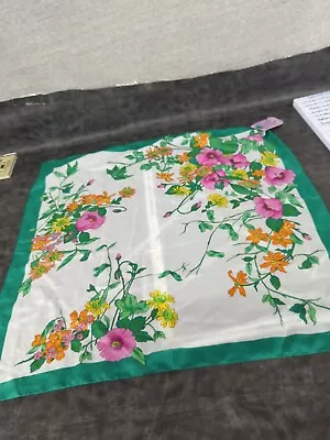 Beautiful Floral Vintage Scarf 100% Polyester Made In Italy Square GreenWhite FS • $19.99