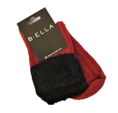 B. Ella Ladies Wool Cashmere Angora Blend Boot Socks Griselda Faux-Fur Top Red • $16