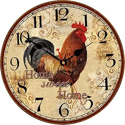TAHEAT 12 Inch Rooster Wall Clock Home Sweet Home Farmhouse Decor Red Vintage... • $32.80
