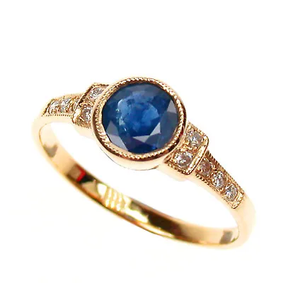 $745 • Buy 9ct Solid Gold Vintage Insp Sapphire & Diamond Ring R190 Custom