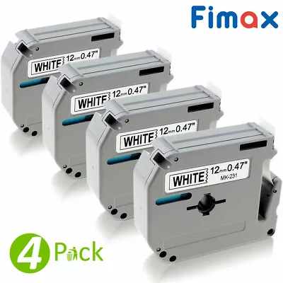 4PK M-K231 M231 For Brother P-Touch 12mm Label Tape White 1/2  PT-55 PT-65 PT-90 • $8.99