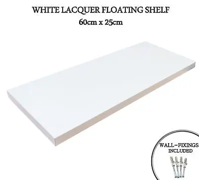 60cm White Floating Shelf Wooden Board Holds 15kg With Fixings & Hidden Brackets • £11.95