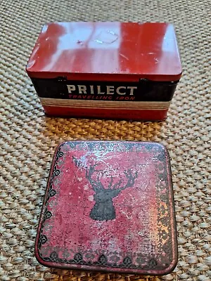 VINTAGE RED TINS X 2 MCVITIES FREE SMAPLE TIN And PRILECT TRAVEL IRON TIN • £5