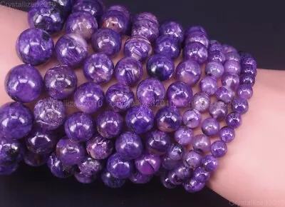 Handmade AA Natural Charoite Gemstone Round Beads Stretchy Bracelet Healing 7.5  • $28.58