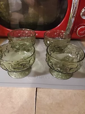 Vintage MCM Anchor Hocking Glass Avocado Green Lido Dessert Sherbet Dishes Bowls • $9.99