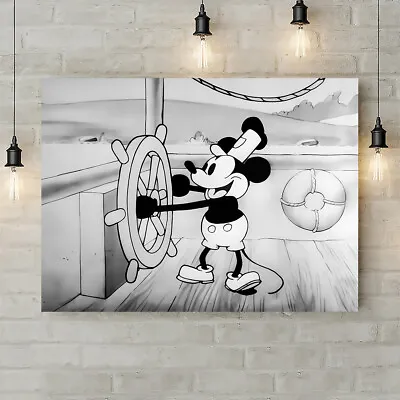 Mickey Mouse - Steamboat Willie - Vintage Movie - Canvas Rolled Wall Art Print • £12.79