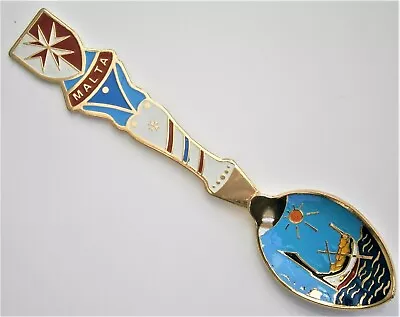 ST822)  Malta Maltese’s Cross Painted Enamel Boat Gold Tone Souvenir Spoon • £7.50