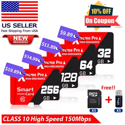 Micro SD Card 32GB 64GB 128GB 256GB Extreme Micro SD TF Memory Card Adapter Lot • $19.89