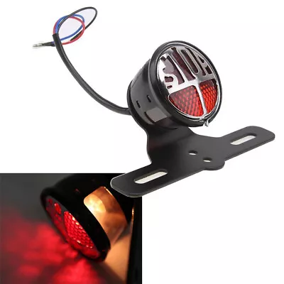 Round Stop Vintage License Plate Mount Brake Light  For Harley Bobber Chopper • $18.97