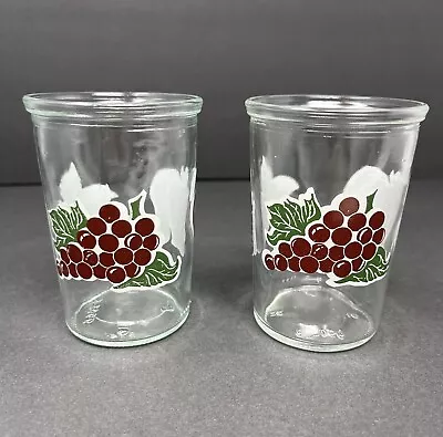 (2) Vintage Bama Jelly Jars Juice Water Glasses Grape Strawberry Apple Motif • $11.88