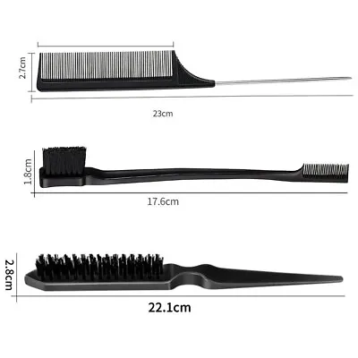 3Pcs Slick Brush Set Hair Brush Teasing Comb Edge Hair Brush Grooming • £4.22