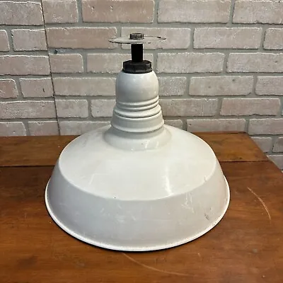 Vintage Benjamin White Porcelain Enamel Industrial Light Fixture 16  Round Usa • $44.99