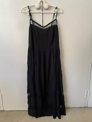 Black Friday By Dangerfield Maxi Slip Dress Size 14 Black Sheer Mesh Star • $18.88