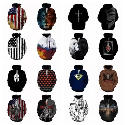 Men Hoodie Pullover Hooded Novelty Graphic Sweatshirt Activewear LightWeight USA • $25.86