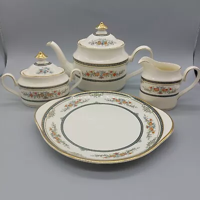 Minton Stanwood Teapot Sugar Bowl Creamer & Cake Plate Cream Floral Design • £60