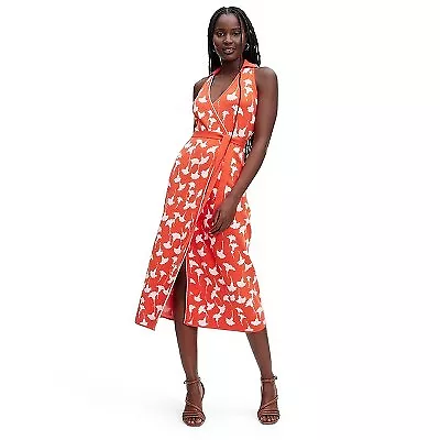Women's Collared Sleeveless Ginkgo Cherry Tomato Sweaterknit Midi Wrap Dress - • $17.99
