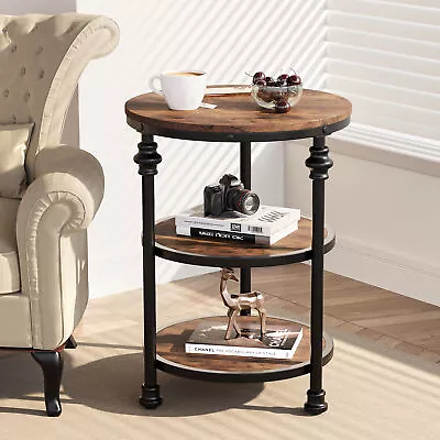 18  Round End Table Wood Side Table Nightstand Industrial Bedside Table • $54.99