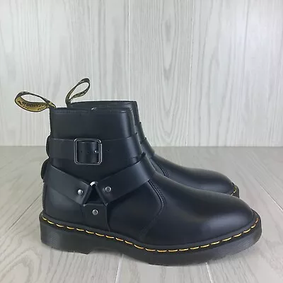 Dr Martens Mens Jaimes Chelsea Black Side Zip Buckles Ankle Boots Size 7 • $98.96