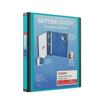 Staples Better 1-Inch D 3-Ring View Binder Teal (13466-CC) 651740 • $9.83