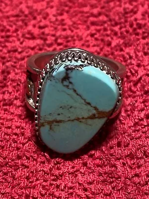 Vintage Large Turquoise Silver W/ Gold Accents Men's Ring Size 11.5-12 • $49.95