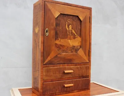 Rare Wooden Medicine Cabinet Wall Mounted Locker With Marquetry And Two Drawers • $426