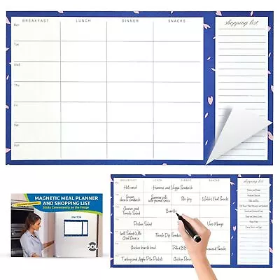 Magnetic Weekly Meal Planner And Shopping List Fridge Note Pad 52 Tear Off Pages • £3.99