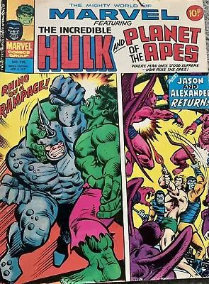 #236 Mighty World Of Marvel Feat The Incredible Hulk And Planet Of The Apes 1977 • £1.85