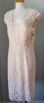 NEW With Tags Shoshanna Cap Sleeve Blush Pink Sheath Allover Lace Dress Size 8 • $89