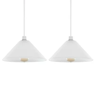 2x Frosted Lampshades White Glass Tapered Pendants Ceiling Light Shade LED Bulbs • £21.59