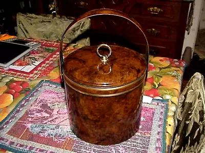 $15.95 • Buy Vintage Georges Briard Brown Marbled Vinyl Ice Bucket Tortoise Gold Tone Accents
