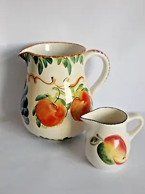 2 X NON-MATCHING ORCHARD FRUITS DECORATIVE CERAMIC JUGS M&S And GRINDLEY • £20