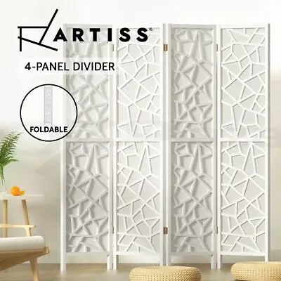 Artiss 4 Panel Clover Room Divider Screen Partition Privacy Wooden Stand White • $134.95
