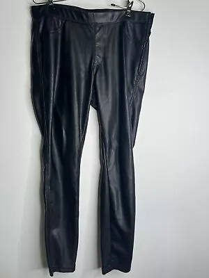 H&M Divided Womens Faux Leather Pants Sz 12 Black Straight Mid Rise Party • $16.99