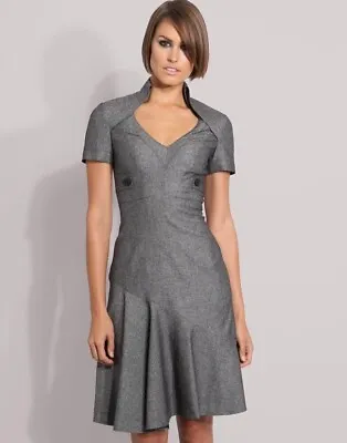 Karen Millen Grey Galaxy Tweed Dress Size 12 Work Fit & Flare Wool Mix Original • £39