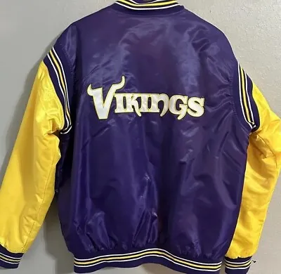 STARTER Minnesota Vikings Satin Snap Bomber Jacket Men’s Size XL • $74.99