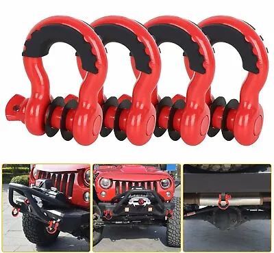 4pcs 3/4  D-Ring Red Bow Shackles W/ Black Isolators Washer Clevis Kit 4.75 Ton • $49.99